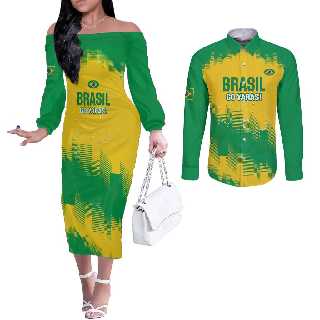 Custom Brasil Rugby 2025 Couples Matching Off The Shoulder Long Sleeve Dress and Long Sleeve Button Shirt Go Champions Yaras