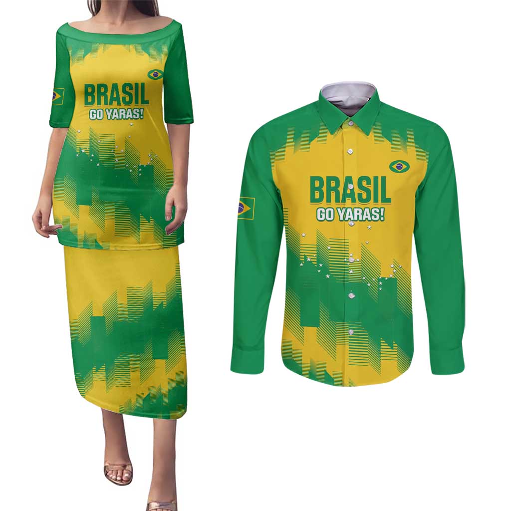 Custom Brasil Rugby 2025 Couples Matching Puletasi and Long Sleeve Button Shirt Go Champions Yaras - Wonder Print Shop