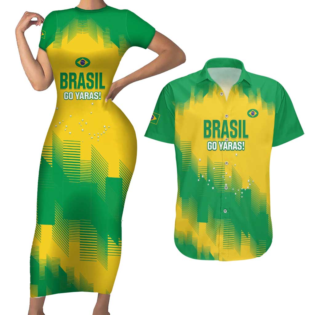 Custom Brasil Rugby 2025 Couples Matching Short Sleeve Bodycon Dress and Hawaiian Shirt Go Champions Yaras - Wonder Print Shop