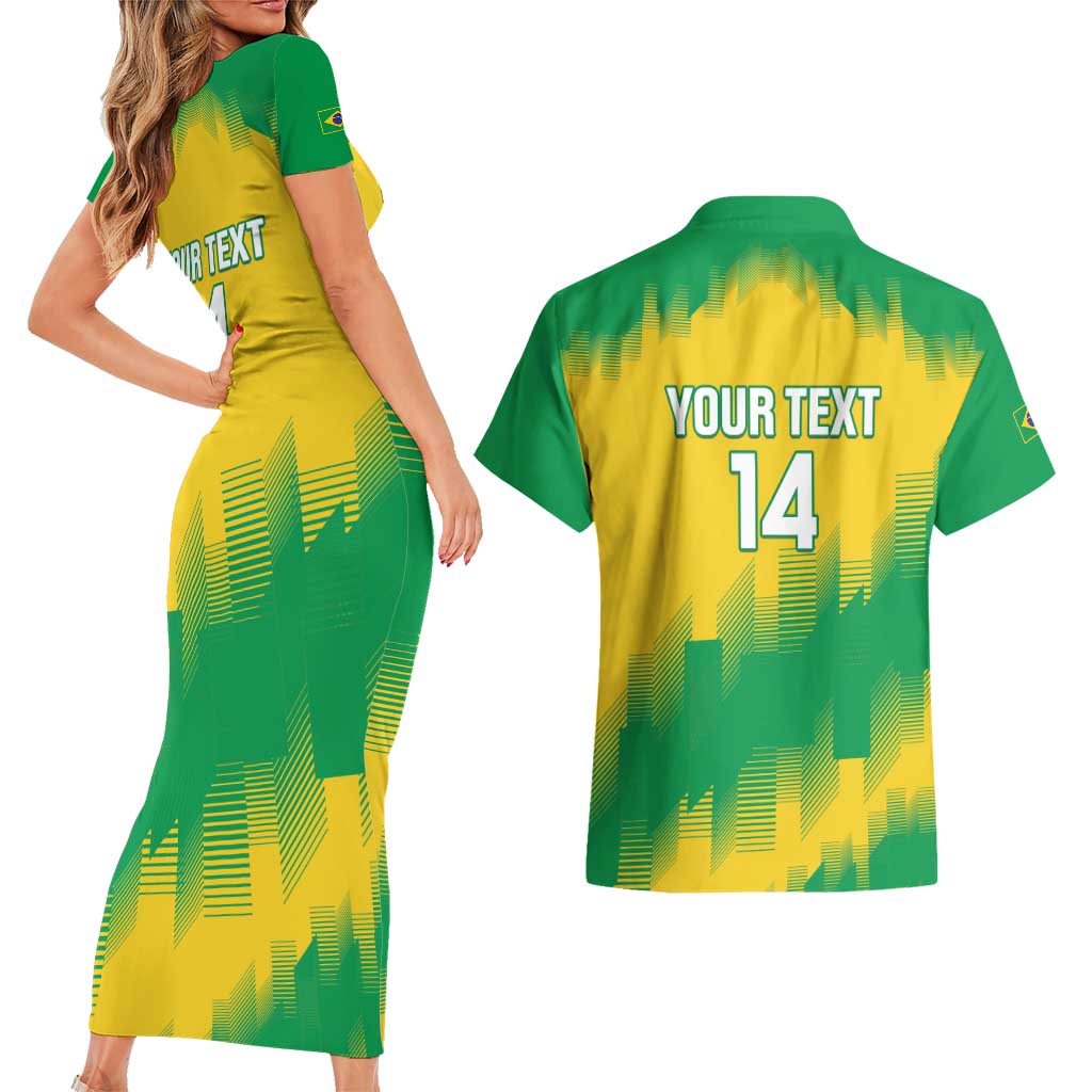 Custom Brasil Rugby 2025 Couples Matching Short Sleeve Bodycon Dress and Hawaiian Shirt Go Champions Yaras - Wonder Print Shop
