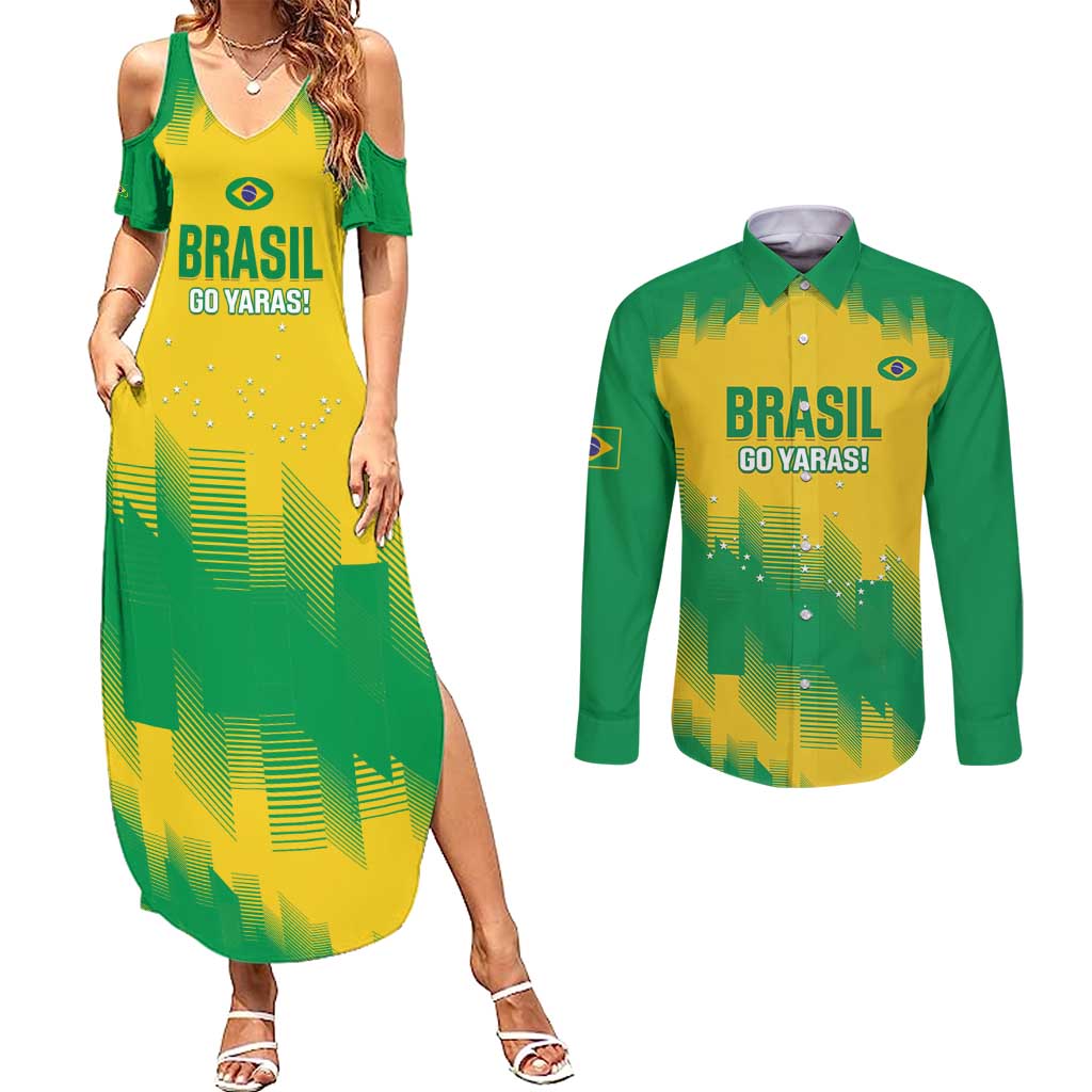 Custom Brasil Rugby 2025 Couples Matching Summer Maxi Dress and Long Sleeve Button Shirt Go Champions Yaras - Wonder Print Shop