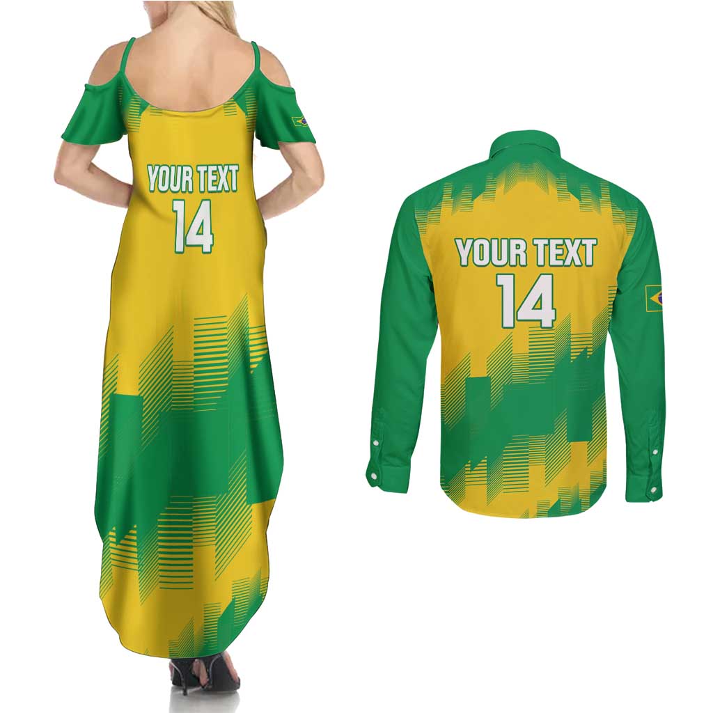 Custom Brasil Rugby 2025 Couples Matching Summer Maxi Dress and Long Sleeve Button Shirt Go Champions Yaras - Wonder Print Shop