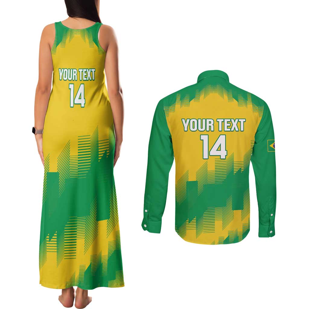 Custom Brasil Rugby 2025 Couples Matching Tank Maxi Dress and Long Sleeve Button Shirt Go Champions Yaras - Wonder Print Shop