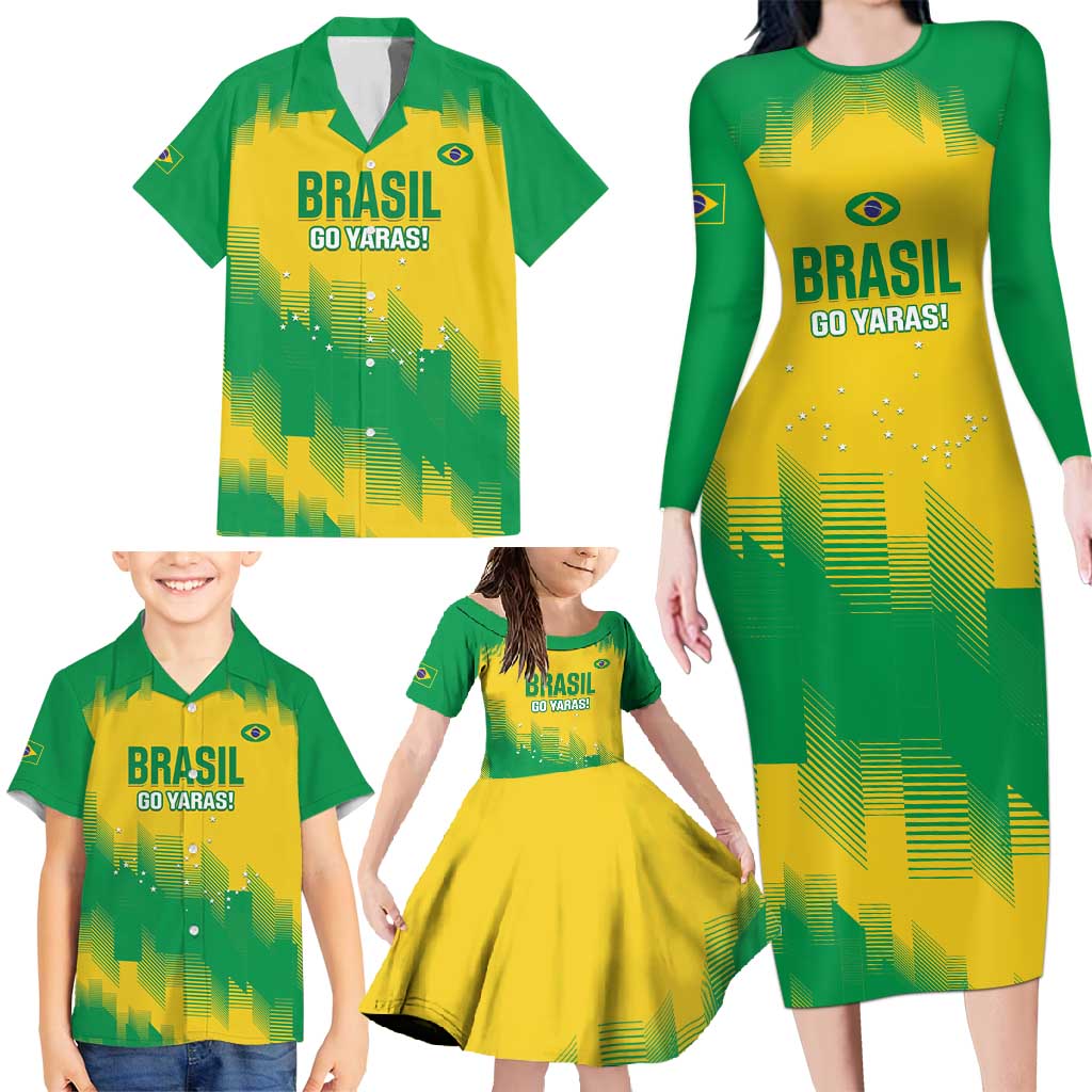 Custom Brasil Rugby 2025 Family Matching Long Sleeve Bodycon Dress and Hawaiian Shirt Go Champions Yaras - Wonder Print Shop