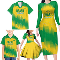 Custom Brasil Rugby 2025 Family Matching Long Sleeve Bodycon Dress and Hawaiian Shirt Go Champions Yaras - Wonder Print Shop