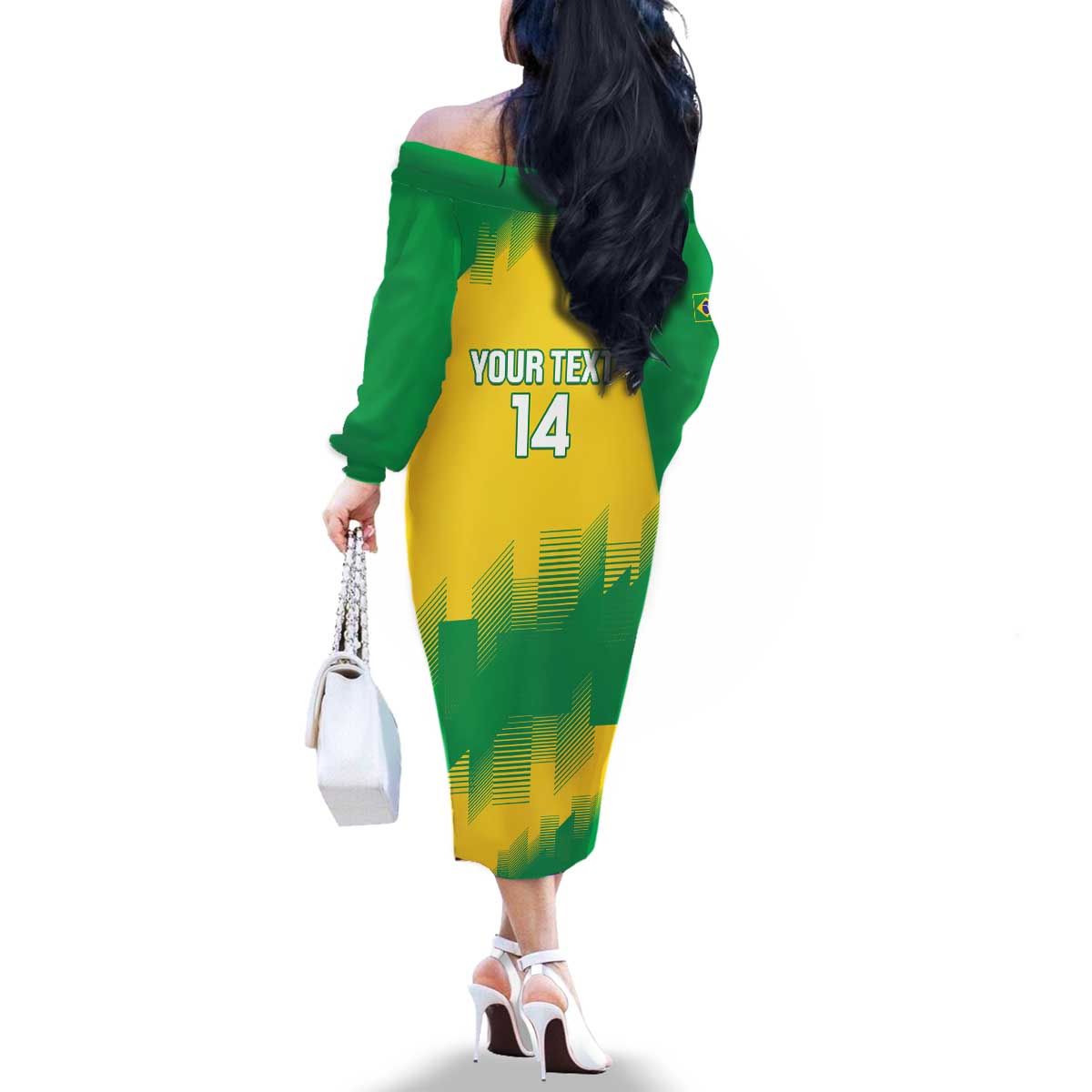 Custom Brasil Rugby 2025 Family Matching Off The Shoulder Long Sleeve Dress and Hawaiian Shirt Go Champions Yaras - Wonder Print Shop