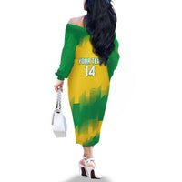 Custom Brasil Rugby 2025 Family Matching Off The Shoulder Long Sleeve Dress and Hawaiian Shirt Go Champions Yaras - Wonder Print Shop