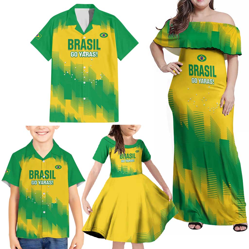 Custom Brasil Rugby 2025 Family Matching Off Shoulder Maxi Dress and Hawaiian Shirt Go Champions Yaras - Wonder Print Shop