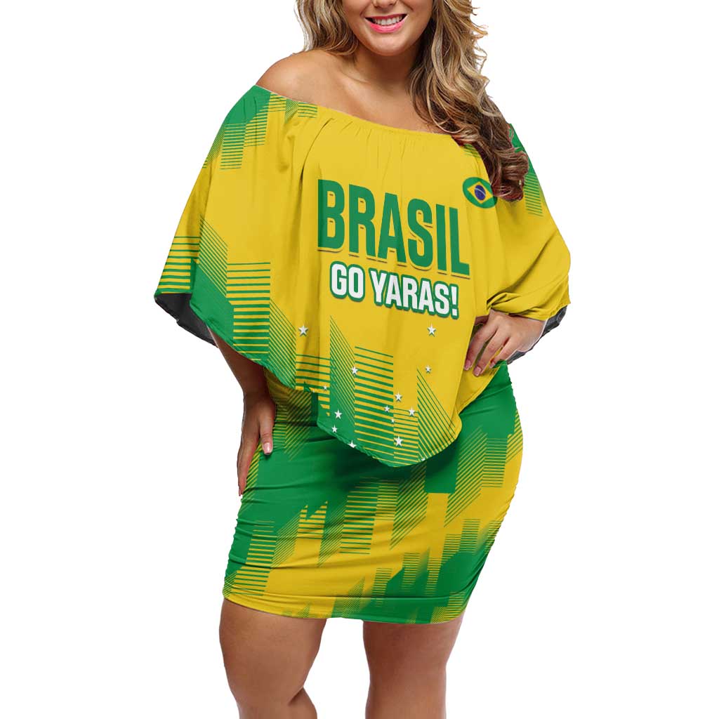 Custom Brasil Rugby 2025 Family Matching Off Shoulder Short Dress and Hawaiian Shirt Go Champions Yaras - Wonder Print Shop
