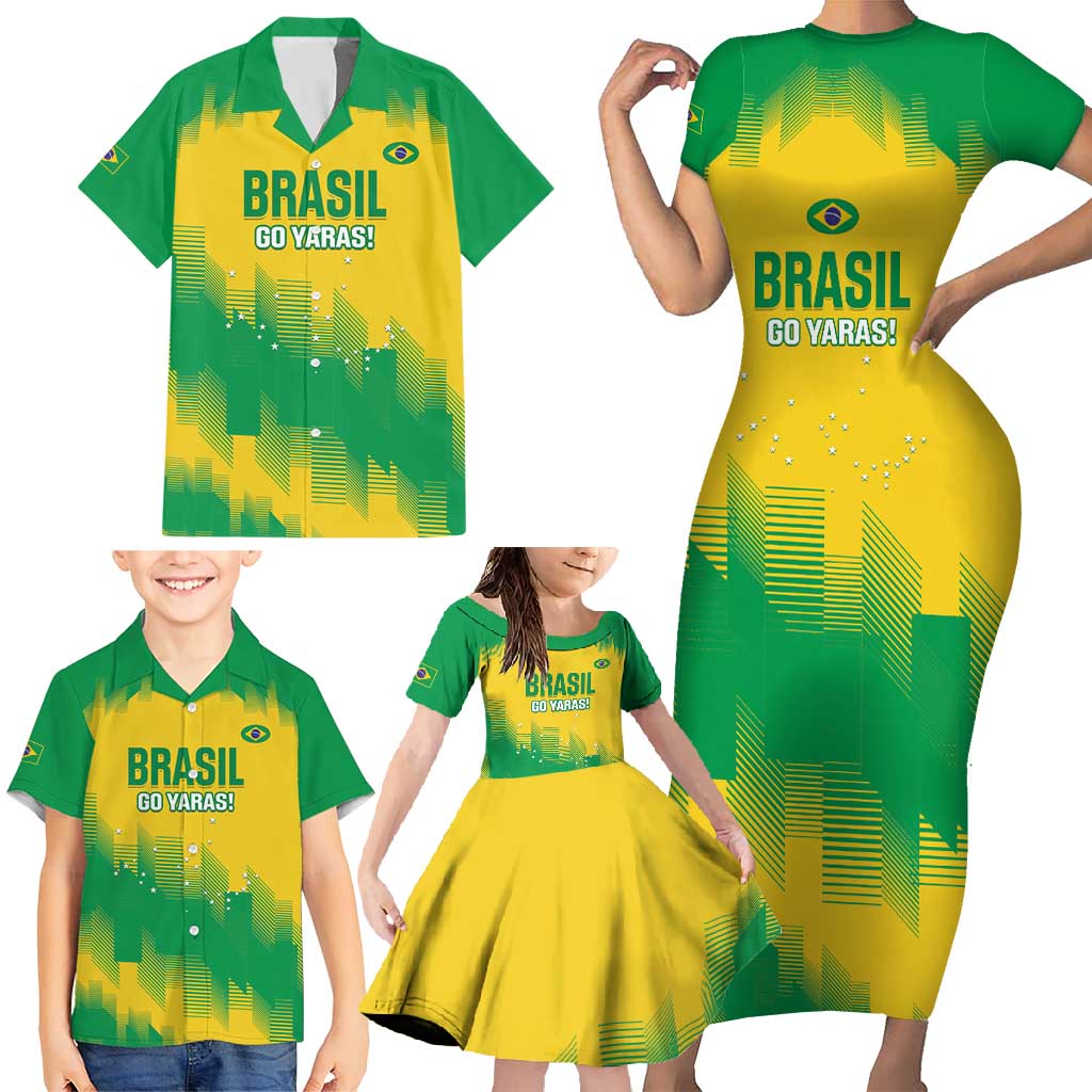 Custom Brasil Rugby 2025 Family Matching Short Sleeve Bodycon Dress and Hawaiian Shirt Go Champions Yaras - Wonder Print Shop