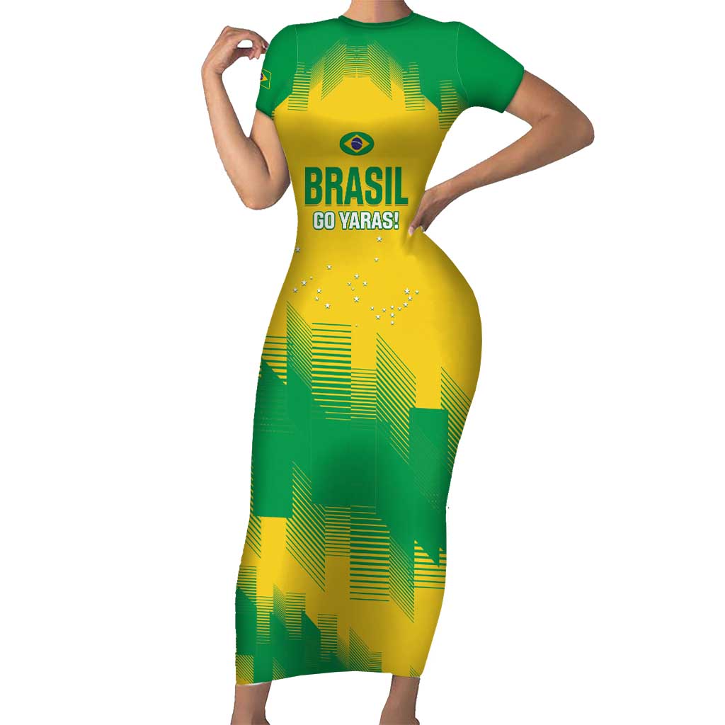 Custom Brasil Rugby 2025 Family Matching Short Sleeve Bodycon Dress and Hawaiian Shirt Go Champions Yaras - Wonder Print Shop