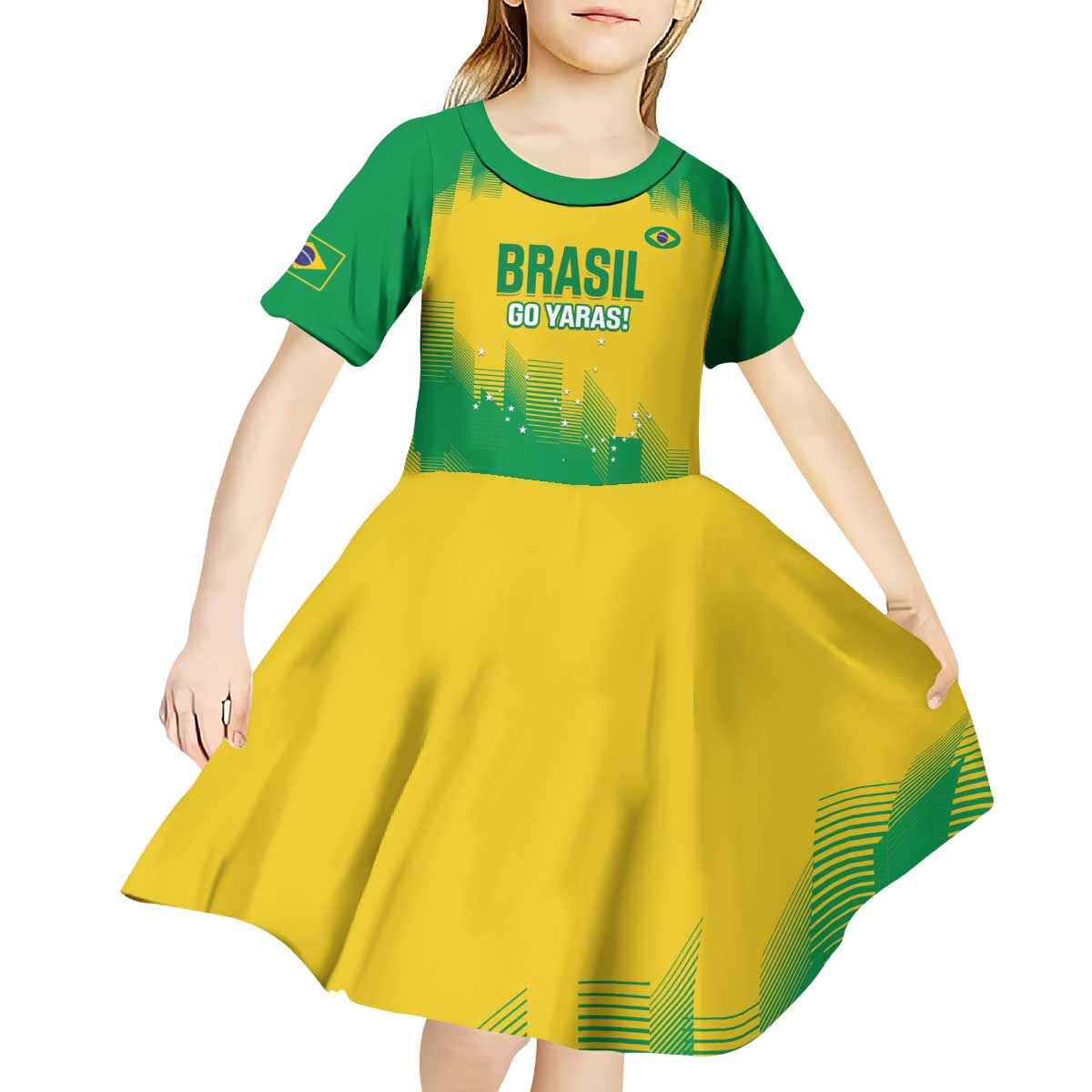 Custom Brasil Rugby 2025 Kid Short Sleeve Dress Go Champions Yaras - Wonder Print Shop