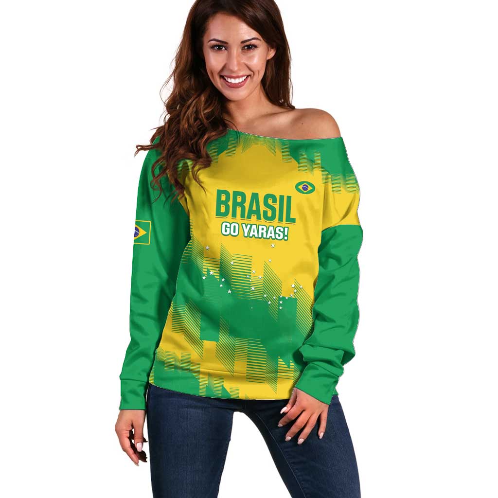 Custom Brasil Rugby 2025 Off Shoulder Sweater Go Champions Yaras - Wonder Print Shop