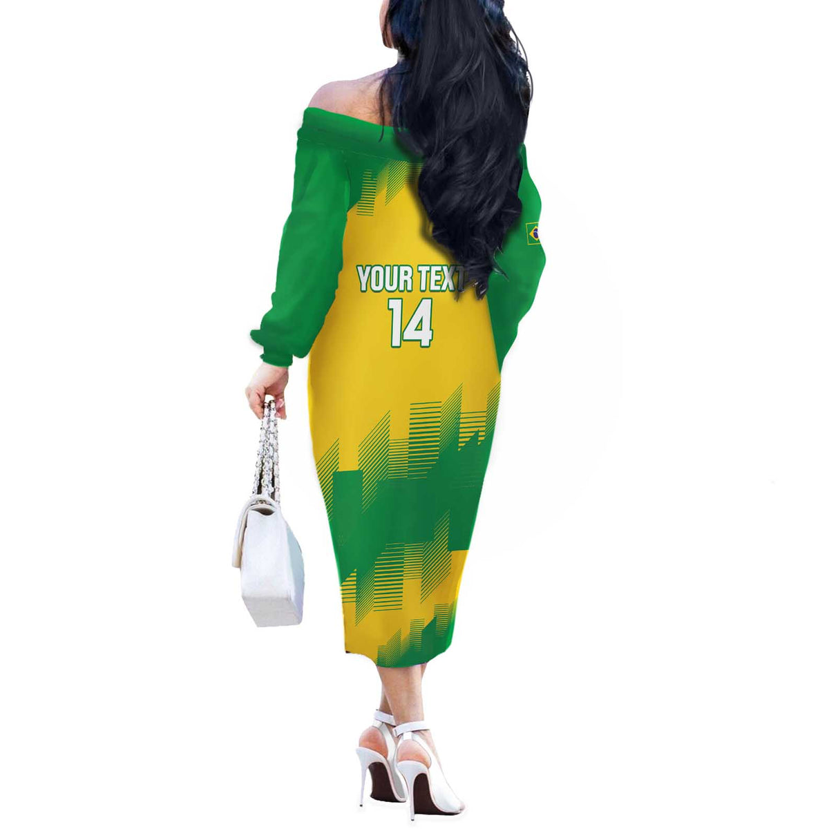 Custom Brasil Rugby 2025 Off The Shoulder Long Sleeve Dress Go Champions Yaras - Wonder Print Shop
