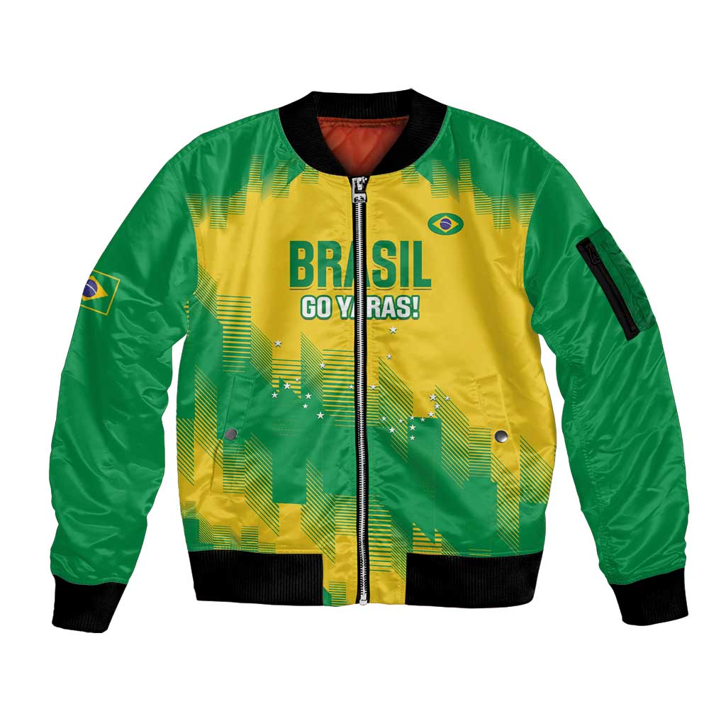 Custom Brasil Rugby 2025 Sleeve Zip Bomber Jacket Go Champions Yaras - Wonder Print Shop