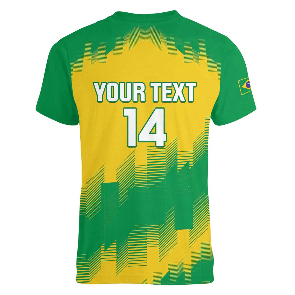 Custom Brasil Rugby 2025 Women V-Neck T-Shirt Go Champions Yaras - Wonder Print Shop