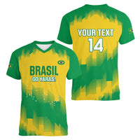 Custom Brasil Rugby 2025 Women V-Neck T-Shirt Go Champions Yaras - Wonder Print Shop