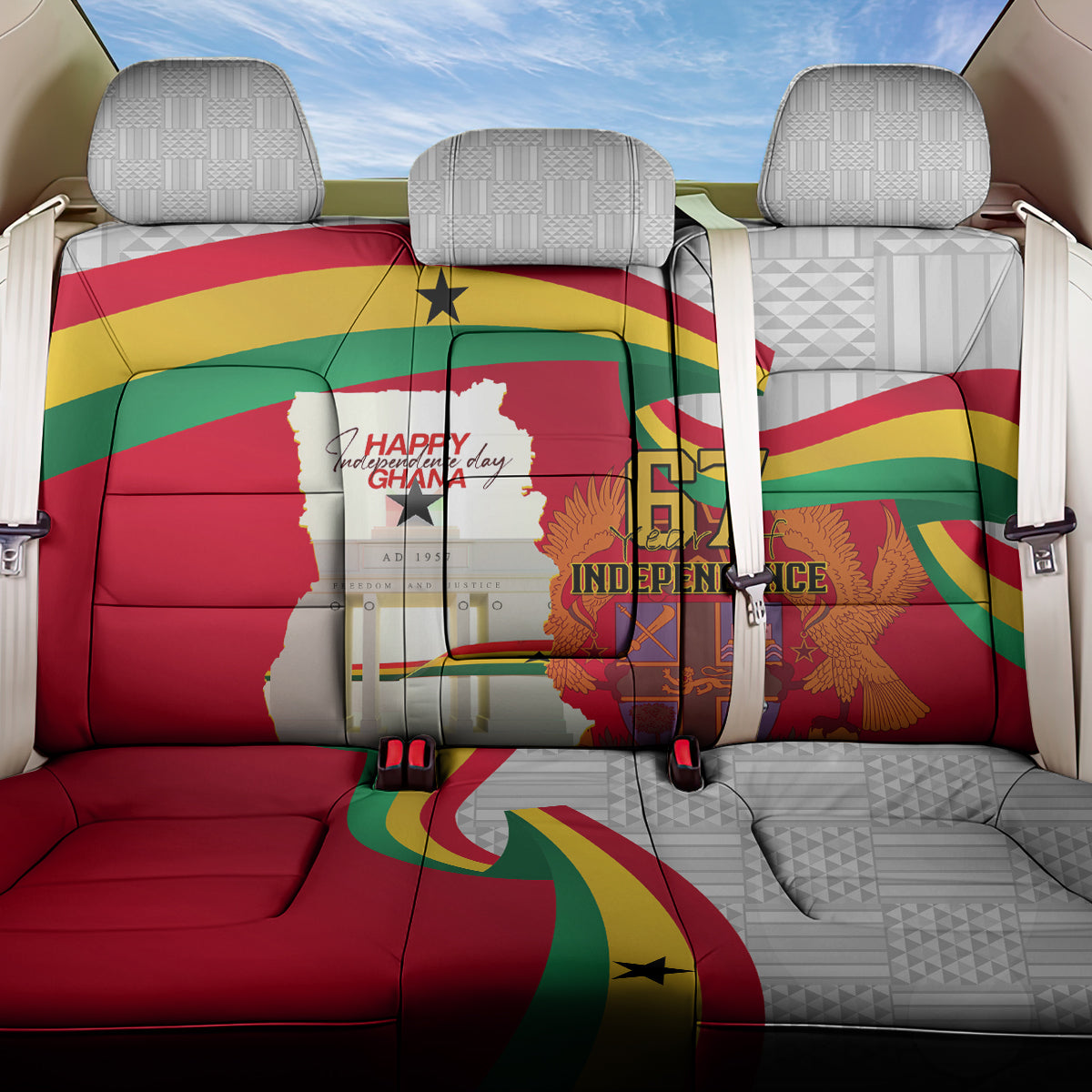 Ghana Independence Day Back Car Seat Cover Gana Map Happy 67 Years Anniversary - Wonder Print Shop
