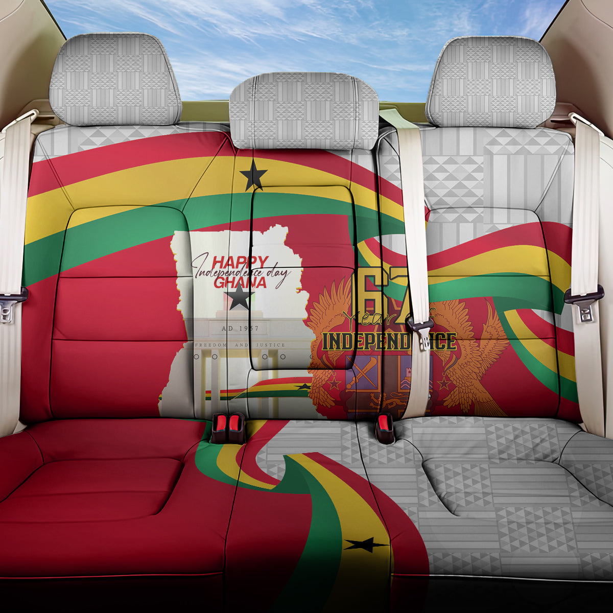Ghana Independence Day Back Car Seat Cover Gana Map Happy 67 Years Anniversary