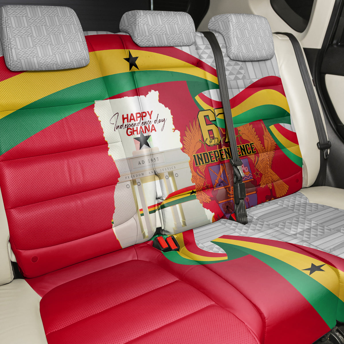 Ghana Independence Day Back Car Seat Cover Gana Map Happy 67 Years Anniversary - Wonder Print Shop