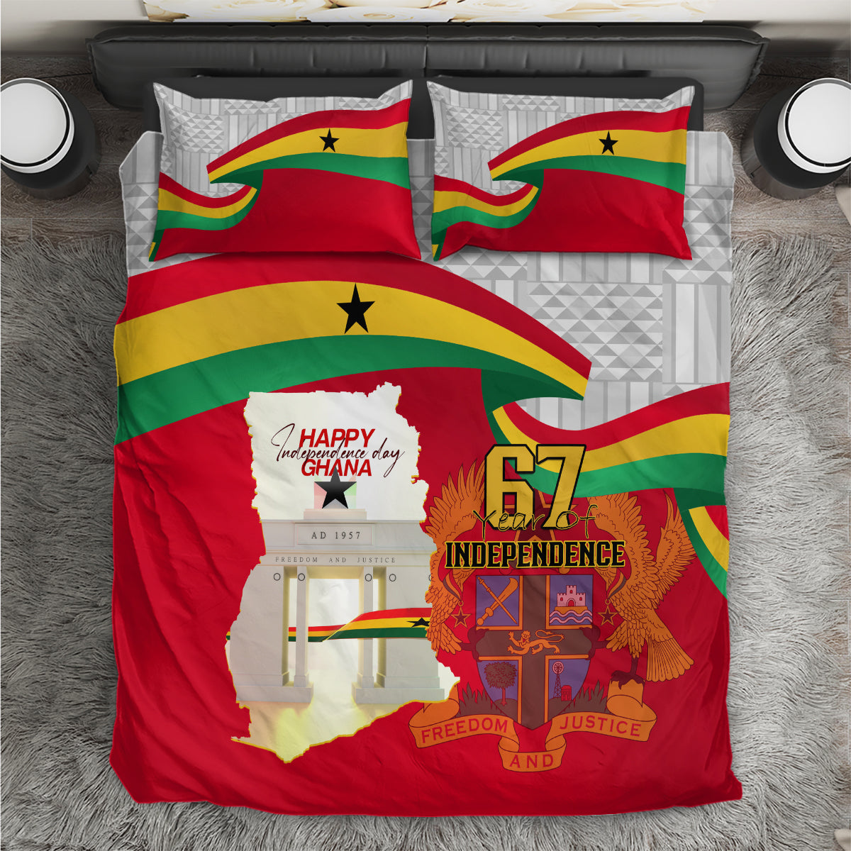 Ghana Independence Day Bedding Set Gana Map Happy 67 Years Anniversary - Wonder Print Shop