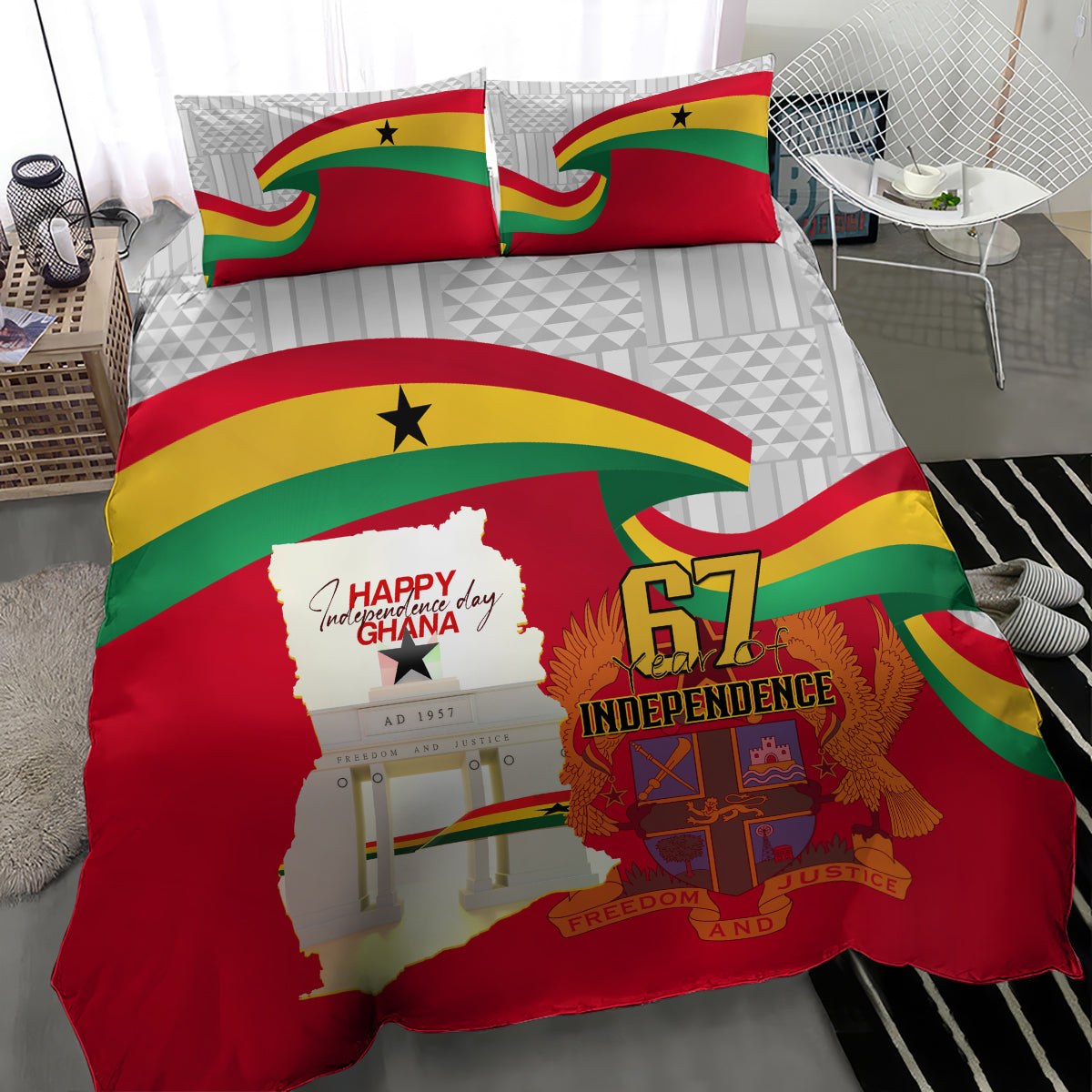 Ghana Independence Day Bedding Set Gana Map Happy 67 Years Anniversary - Wonder Print Shop