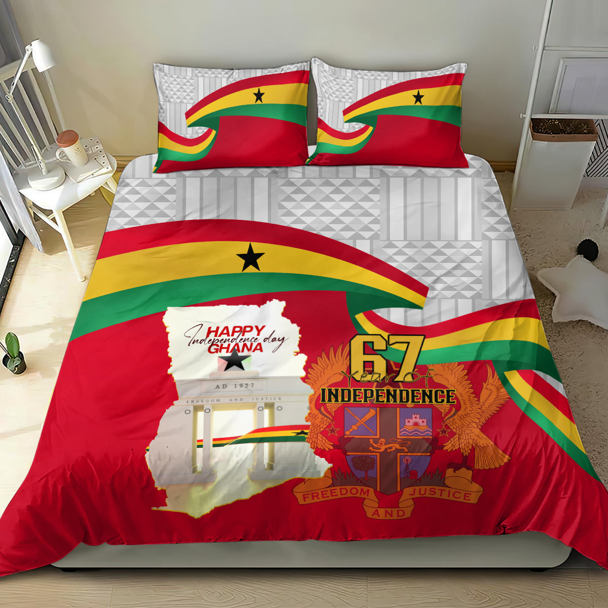Ghana Independence Day Bedding Set Gana Map Happy 67 Years Anniversary - Wonder Print Shop