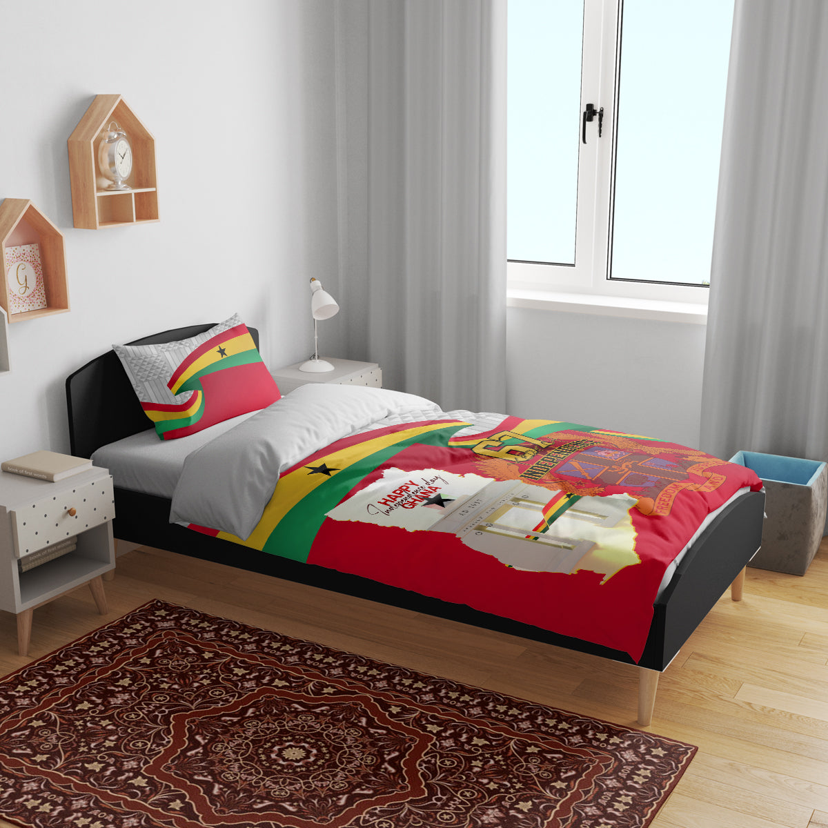 Ghana Independence Day Bedding Set Gana Map Happy 67 Years Anniversary - Wonder Print Shop