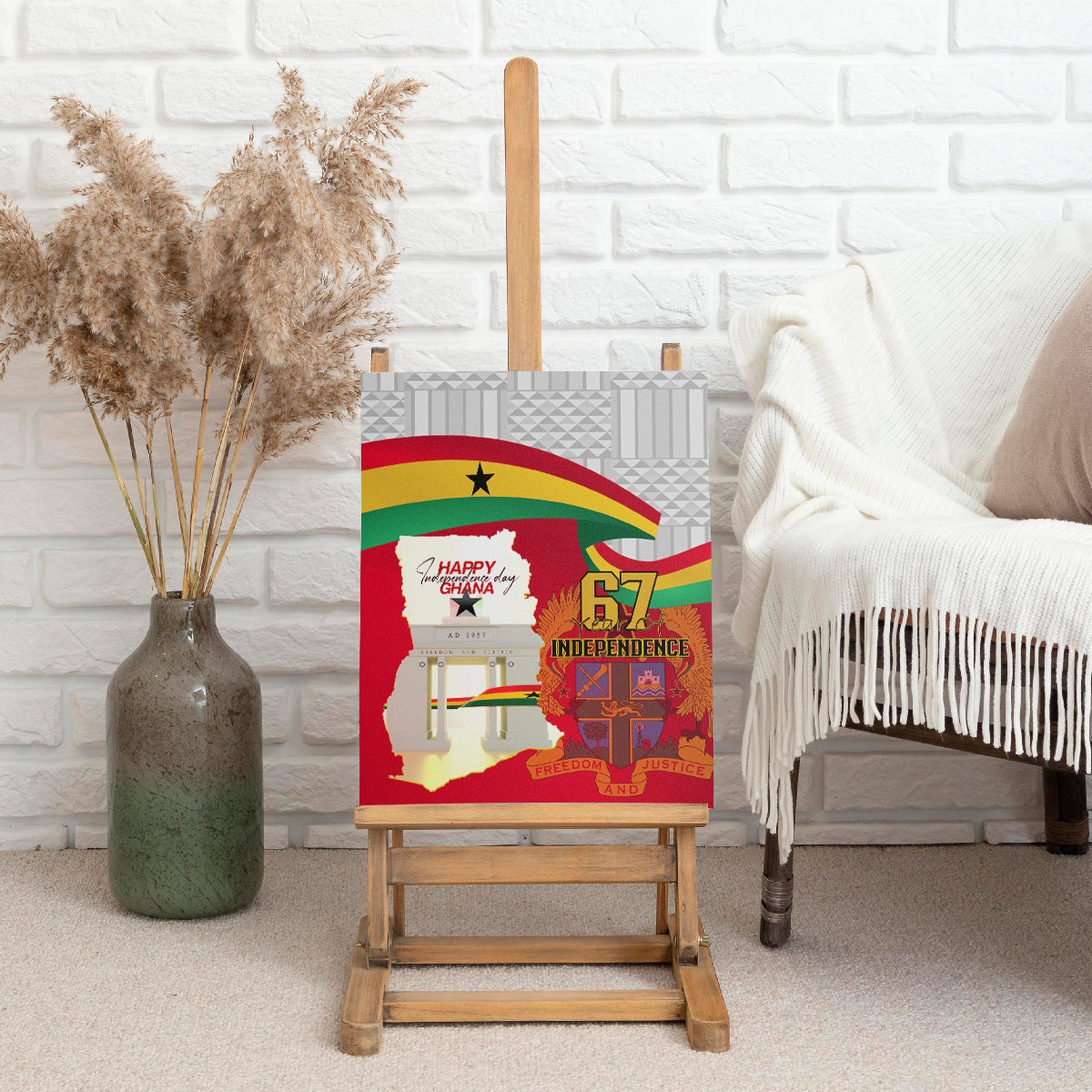 Ghana Independence Day Canvas Wall Art Gana Map Happy 67 Years Anniversary - Wonder Print Shop