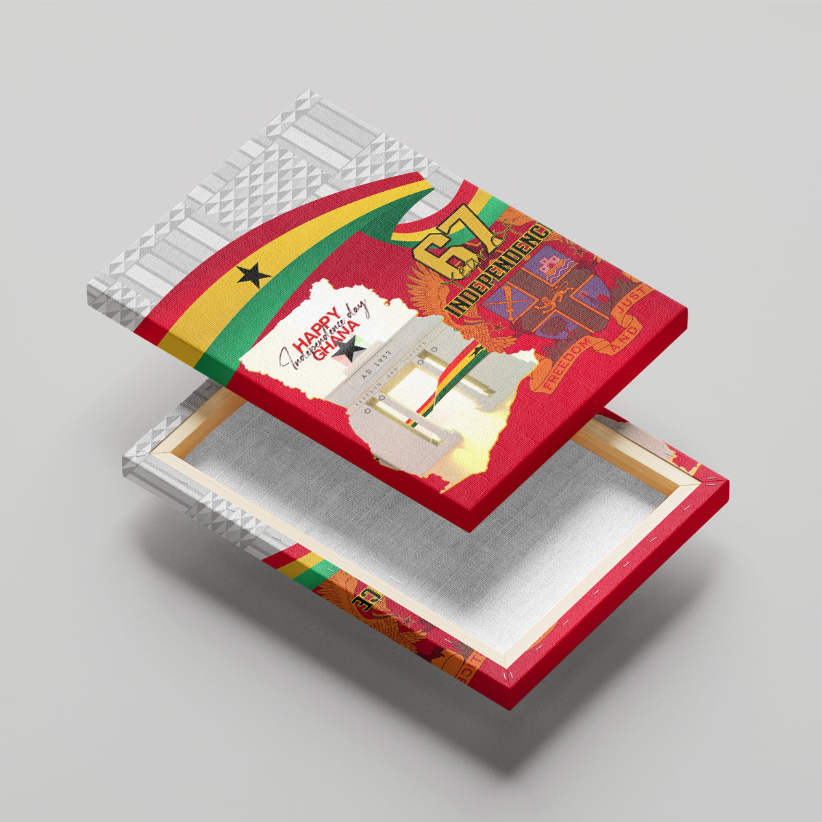 Ghana Independence Day Canvas Wall Art Gana Map Happy 67 Years Anniversary - Wonder Print Shop