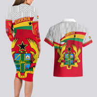 Ghana Independence Day Couples Matching Long Sleeve Bodycon Dress and Hawaiian Shirt Gana Map Happy 67 Years Anniversary - Wonder Print Shop