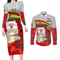 Ghana Independence Day Couples Matching Long Sleeve Bodycon Dress and Long Sleeve Button Shirt Gana Map Happy 67 Years Anniversary - Wonder Print Shop