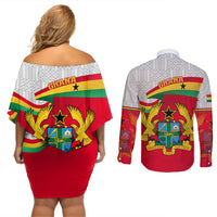 Ghana Independence Day Couples Matching Off Shoulder Short Dress and Long Sleeve Button Shirt Gana Map Happy 67 Years Anniversary - Wonder Print Shop