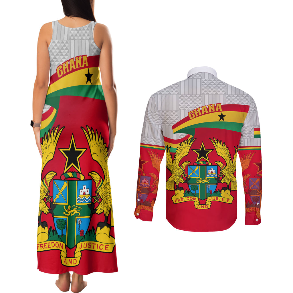 Ghana Independence Day Couples Matching Tank Maxi Dress and Long Sleeve Button Shirt Gana Map Happy 67 Years Anniversary - Wonder Print Shop