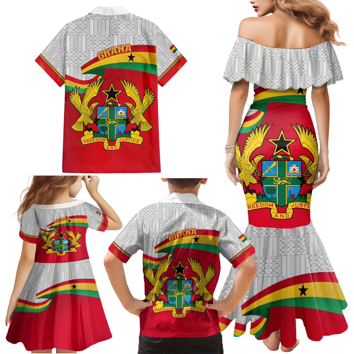 Ghana Independence Day Family Matching Mermaid Dress and Hawaiian Shirt Gana Map Happy 67 Years Anniversary - Wonder Print Shop
