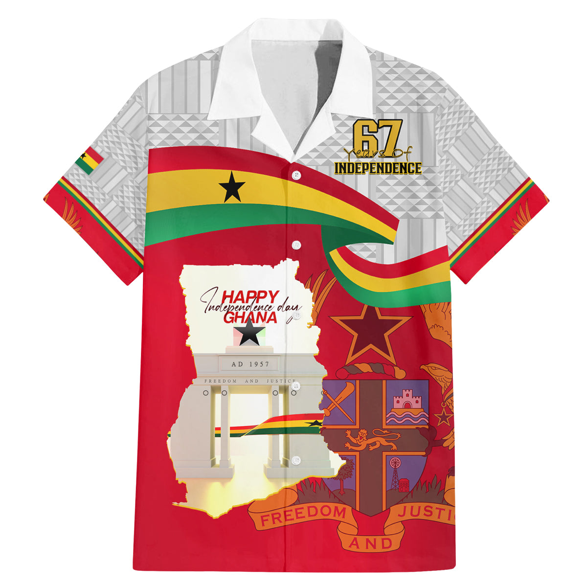 Ghana Independence Day Family Matching Mermaid Dress and Hawaiian Shirt Gana Map Happy 67 Years Anniversary - Wonder Print Shop
