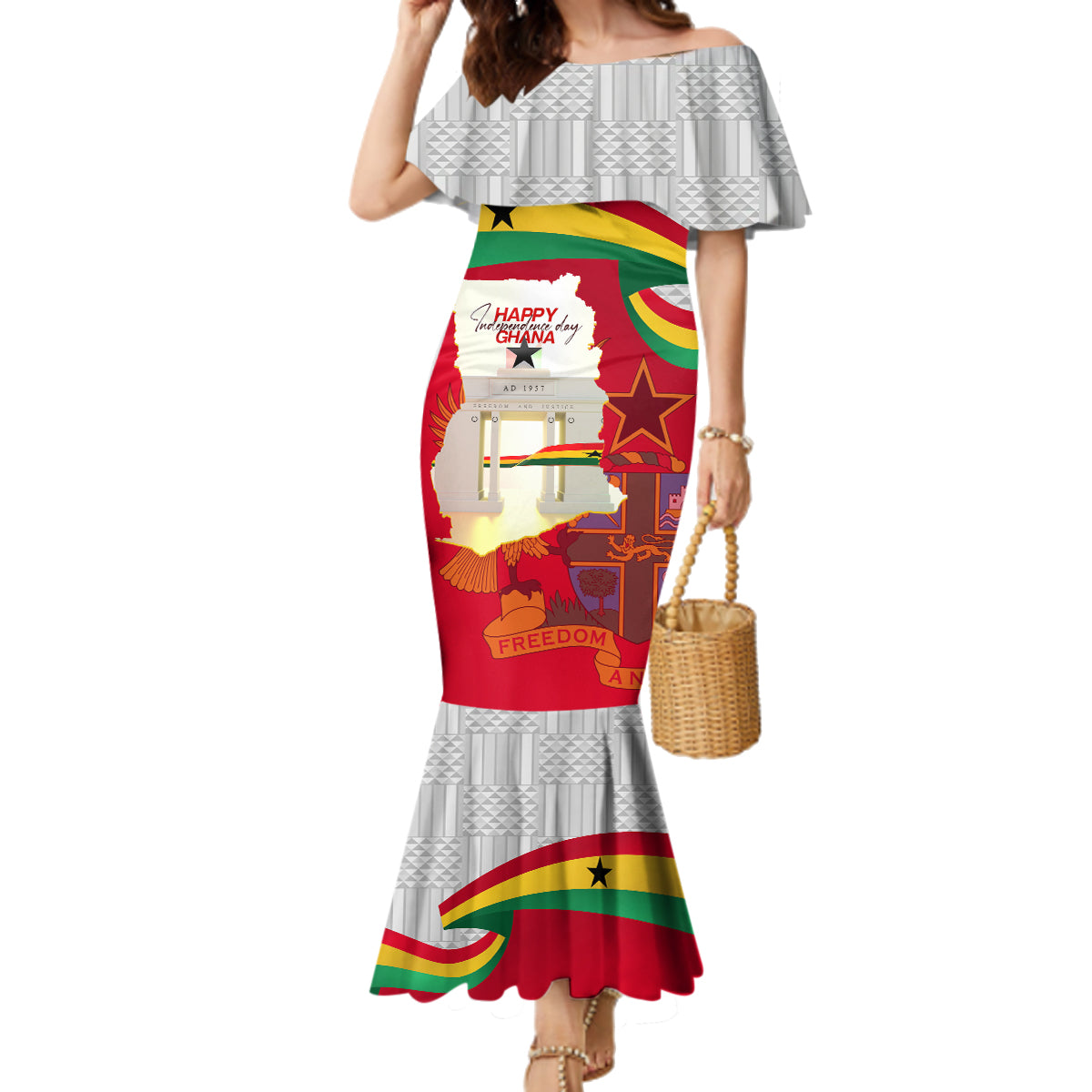 Ghana Independence Day Family Matching Mermaid Dress and Hawaiian Shirt Gana Map Happy 67 Years Anniversary - Wonder Print Shop