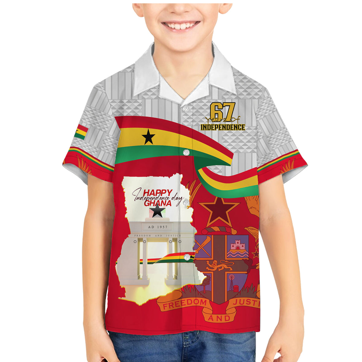 Ghana Independence Day Family Matching Mermaid Dress and Hawaiian Shirt Gana Map Happy 67 Years Anniversary - Wonder Print Shop