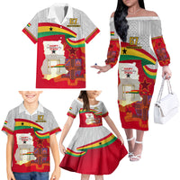 Ghana Independence Day Family Matching Off Shoulder Long Sleeve Dress and Hawaiian Shirt Gana Map Happy 67 Years Anniversary - Wonder Print Shop