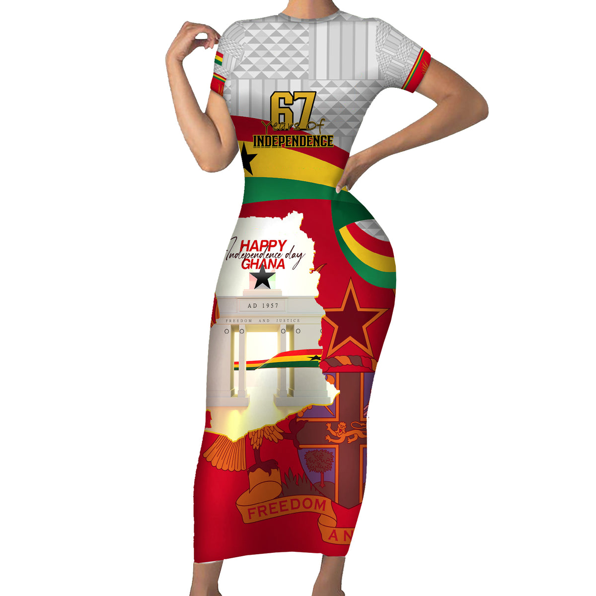 Ghana Independence Day Family Matching Short Sleeve Bodycon Dress and Hawaiian Shirt Gana Map Happy 67 Years Anniversary - Wonder Print Shop