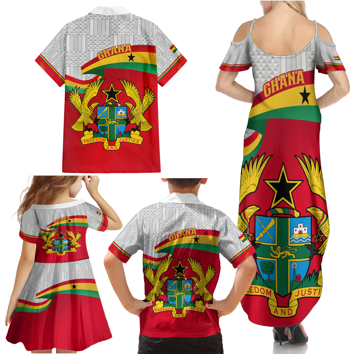 Ghana Independence Day Family Matching Summer Maxi Dress and Hawaiian Shirt Gana Map Happy 67 Years Anniversary - Wonder Print Shop