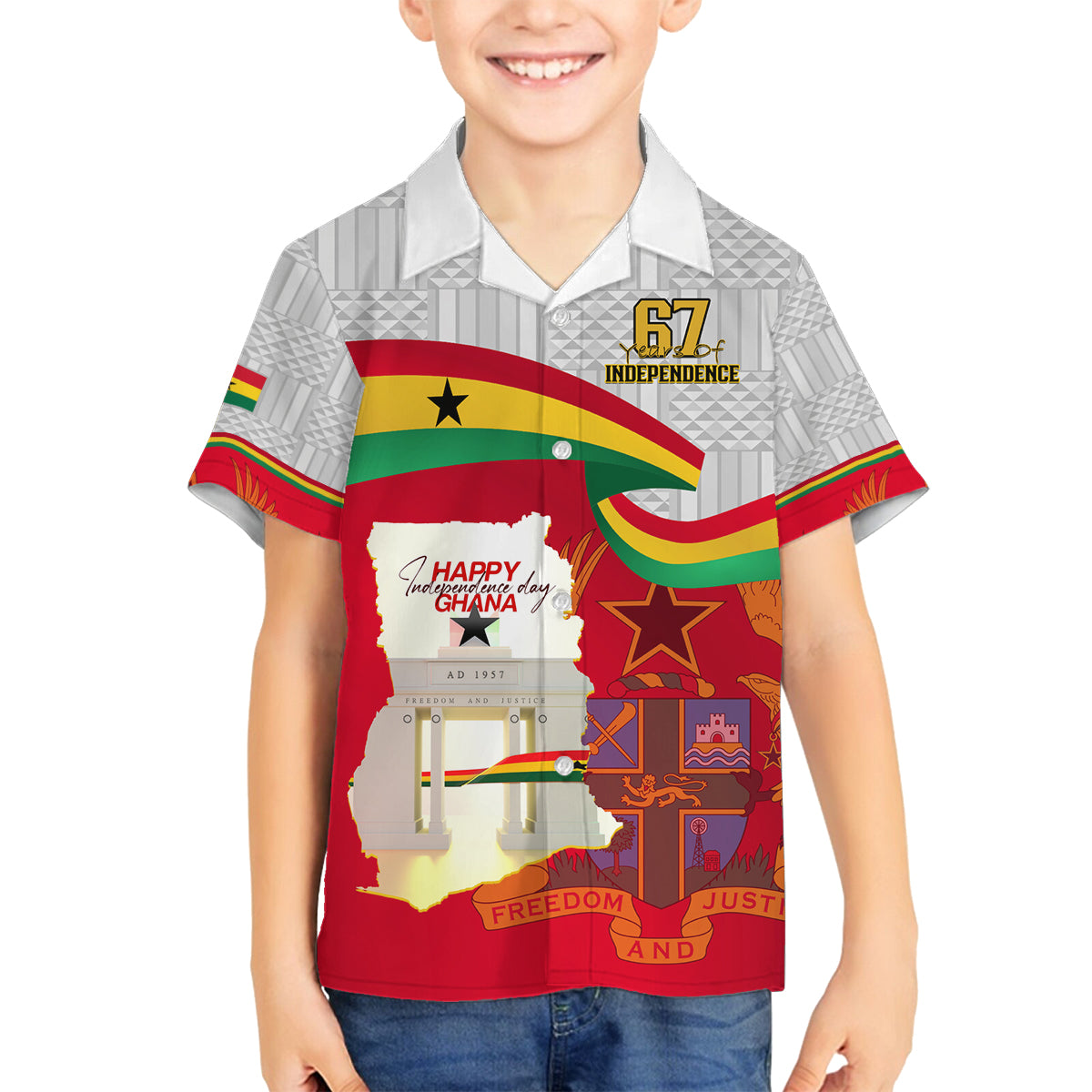 Ghana Independence Day Family Matching Summer Maxi Dress and Hawaiian Shirt Gana Map Happy 67 Years Anniversary - Wonder Print Shop