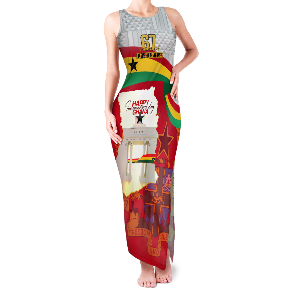 Ghana Independence Day Family Matching Tank Maxi Dress and Hawaiian Shirt Gana Map Happy 67 Years Anniversary - Wonder Print Shop