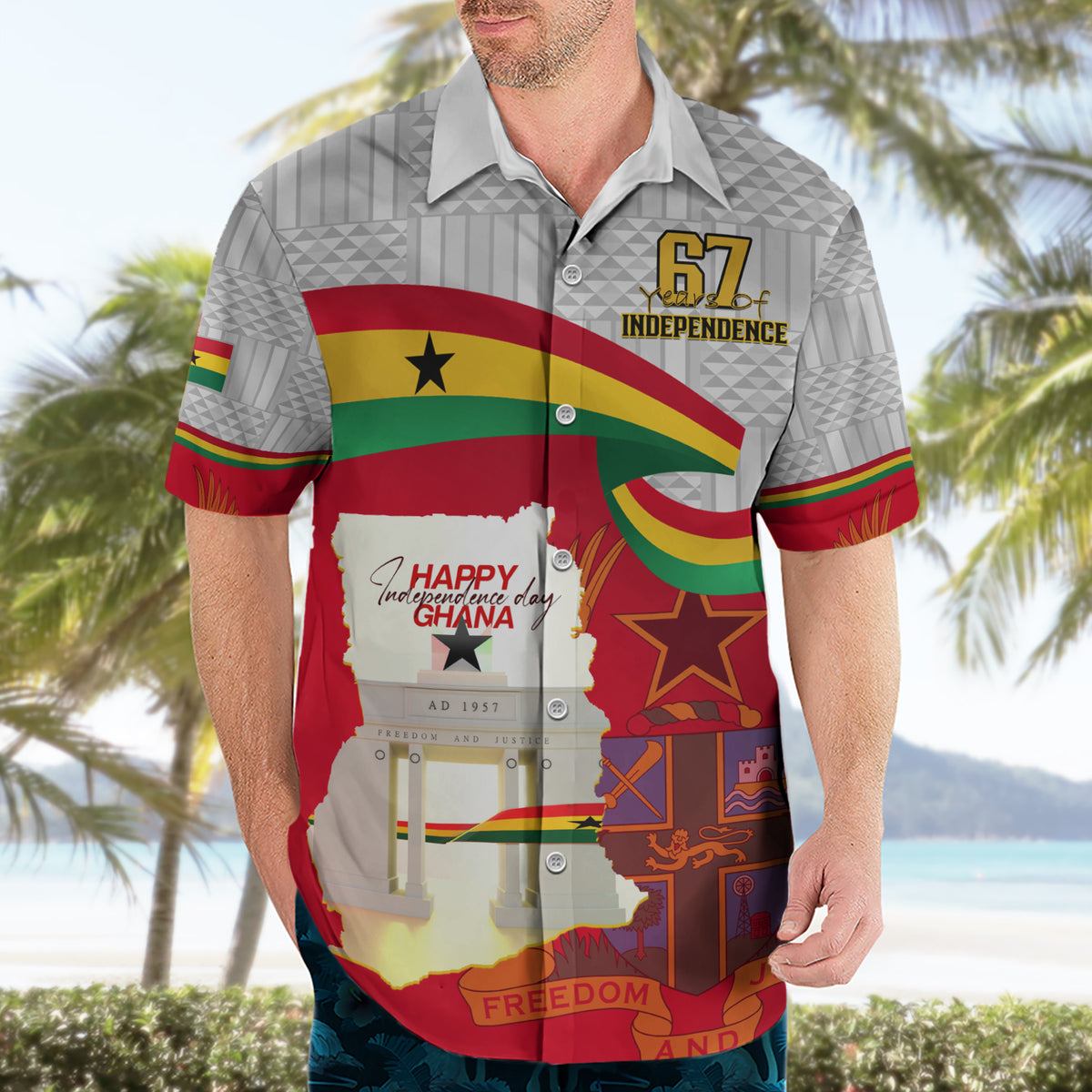 Ghana Independence Day Hawaiian Shirt Gana Map Happy 67 Years Anniversary - Wonder Print Shop