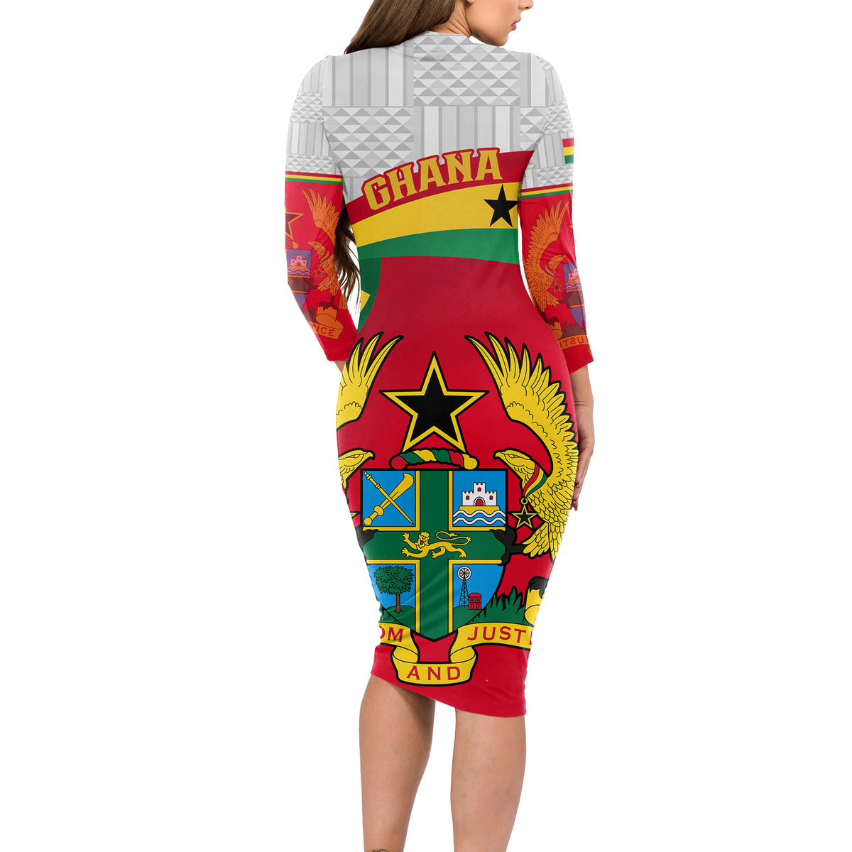 Ghana Independence Day Long Sleeve Bodycon Dress Gana Map Happy 67 Years Anniversary - Wonder Print Shop
