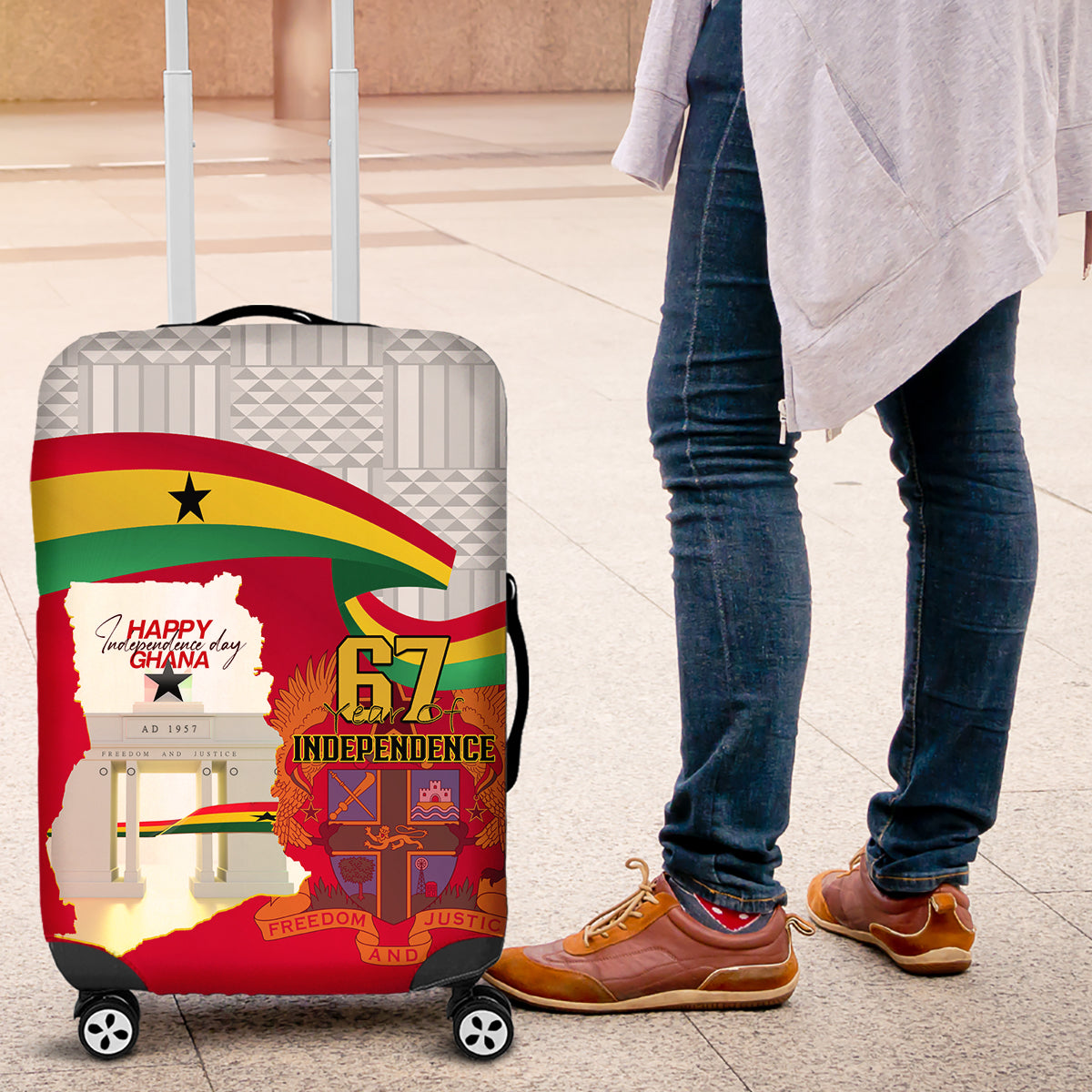 Ghana Independence Day Luggage Cover Gana Map Happy 67 Years Anniversary - Wonder Print Shop