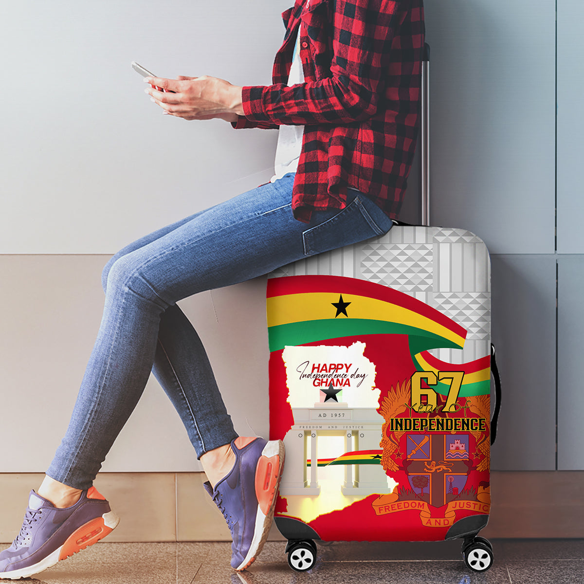 Ghana Independence Day Luggage Cover Gana Map Happy 67 Years Anniversary - Wonder Print Shop