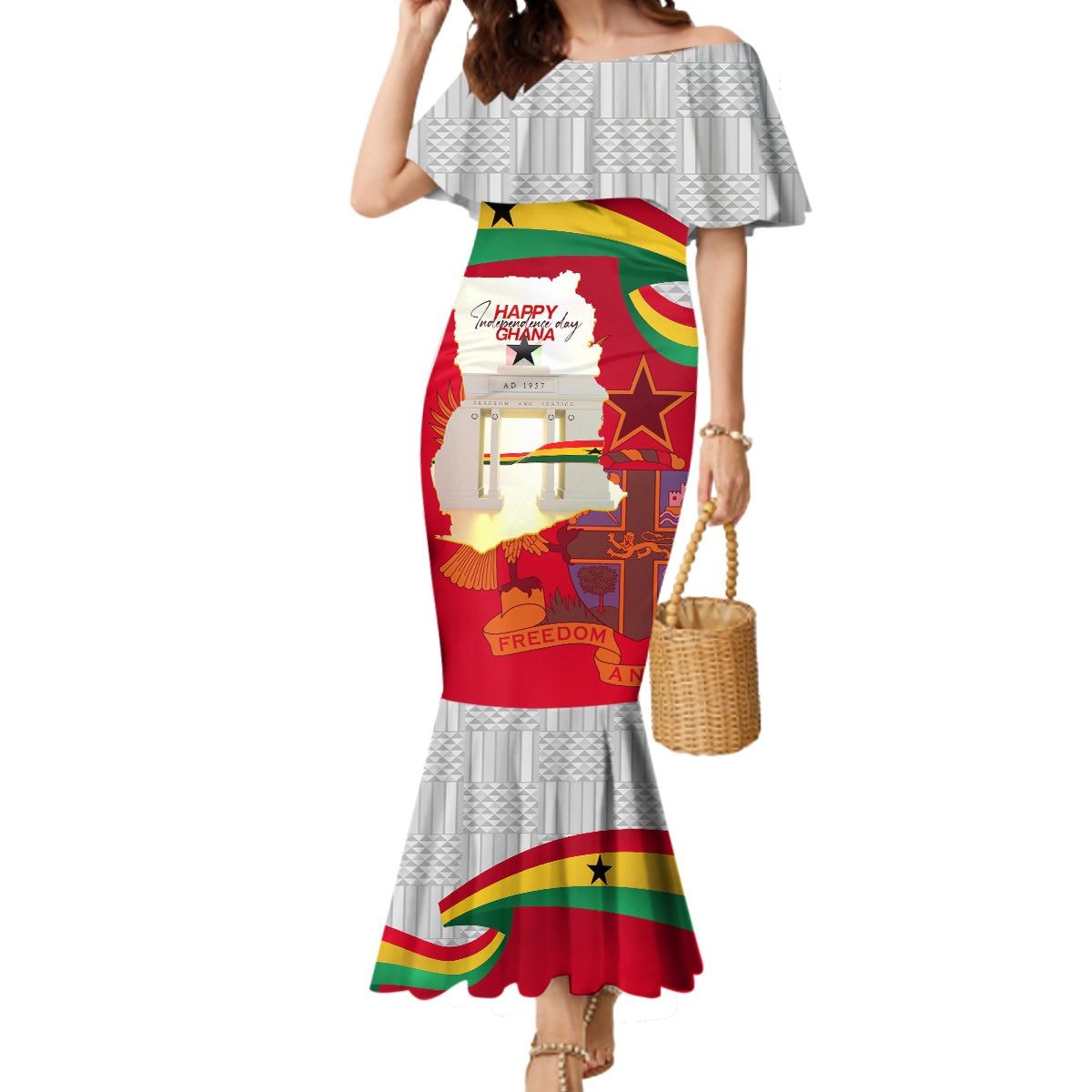 Ghana Independence Day Mermaid Dress Gana Map Happy 67 Years Anniversary - Wonder Print Shop
