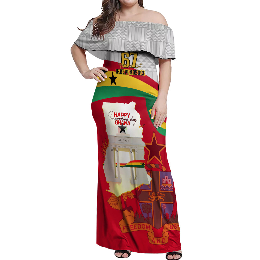 Ghana Independence Day Off Shoulder Maxi Dress Gana Map Happy 67 Years Anniversary - Wonder Print Shop
