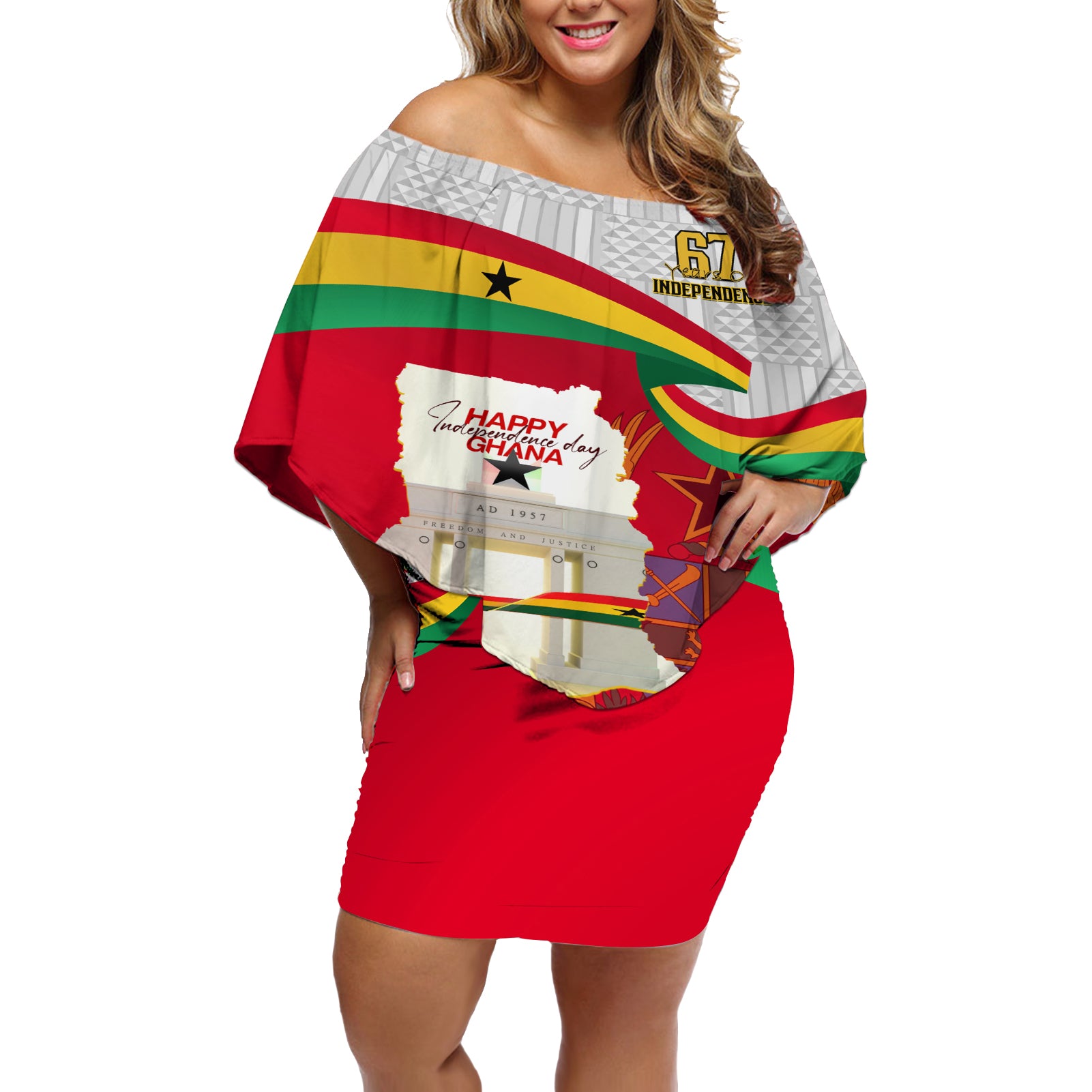 Ghana Independence Day Off Shoulder Short Dress Gana Map Happy 67 Years Anniversary